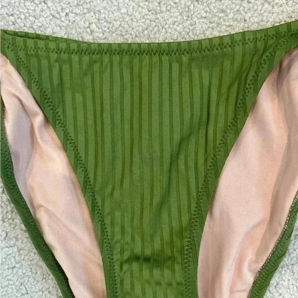NWT J crew green Wide-rib curved-waist cheeky string bikini bottom with rings - Picture 3 of 7
